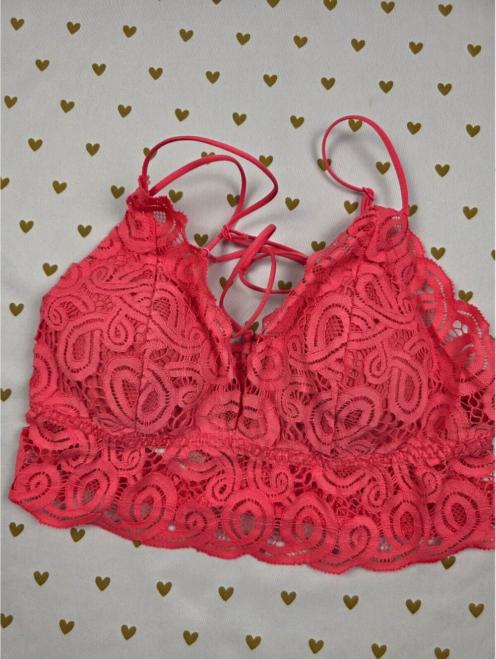 Victorias Secret Pink Red Lace Strappy caged LARGE Bralette Bra Top Tank